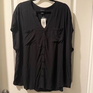 Torrid Black V-Neck Button-Down Blouse